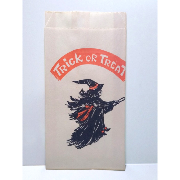 Halloween Candy Goodie Loot Bag Witch Flying On Broom Trick Or Treat Fantasy - Picture 2 of 4